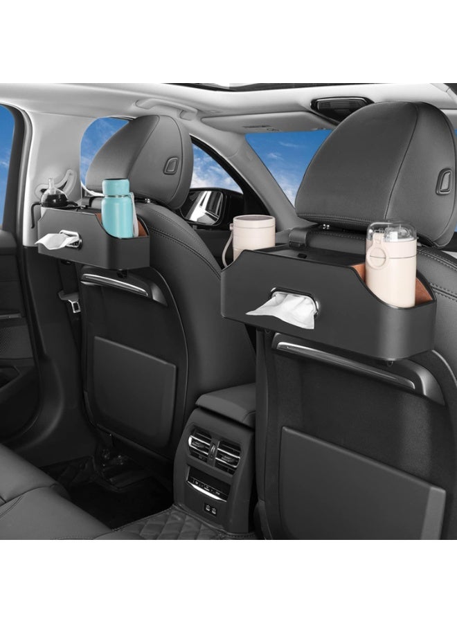 منظف المقعد الخلفي للسيارة مع حوامل أكواب وخطاطيف - تخزين متعدد الجيوب لرحلات العائلة (أسود) - Image 2